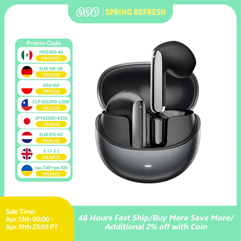 Беспроводные наушники QCY HT10 AilyBuds Pro+ ANC, с высоким разрешением звука, с LDAC, Bluetooth 5,3, наушники-вкладыши, 6 микрофонов, AI HD, вызов, Многоточечное соединение