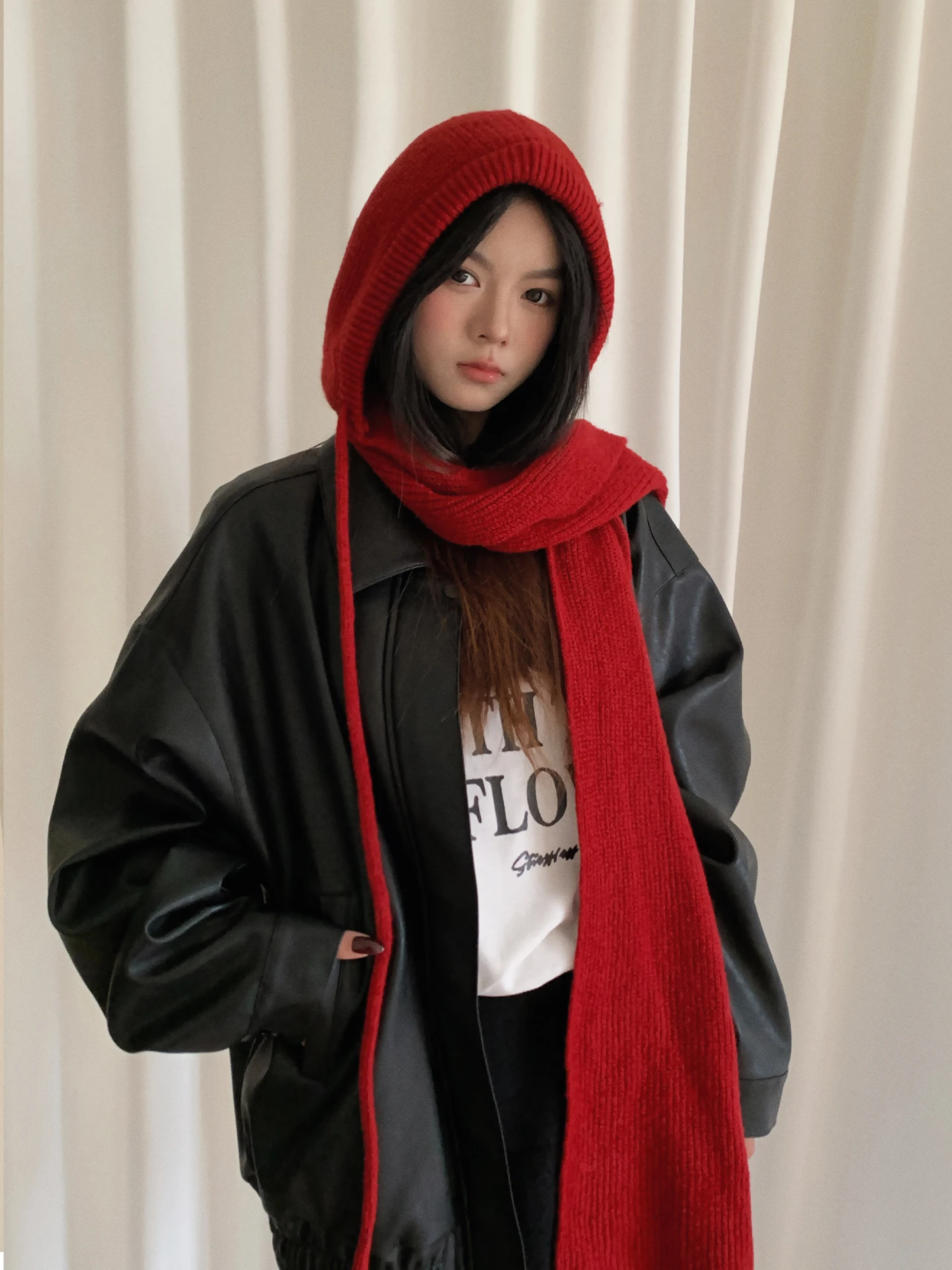 وشاح بقلنسوة سميك ودافئ بلون سادة للنساء وشاح طالب متعدد الاستخدامات على الطراز الكوري