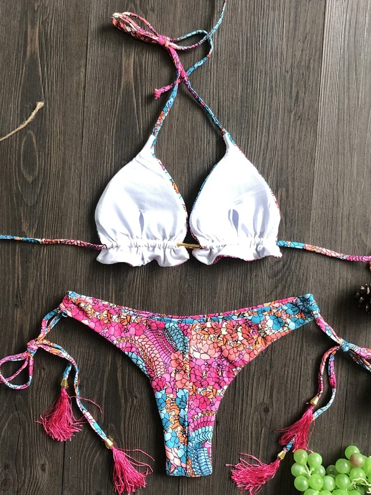 New Sexy Bikini Floral Print Swimwear String Bikini Set Push Up Swimsuit Bikinis Women Biquini Beach Bathing Suit Women