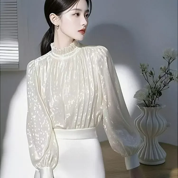 

Women Clothing Spring Autumn Unique Beautiful High-end Ladies Small Fragrance Blouse Female Paired Yellow Shirt