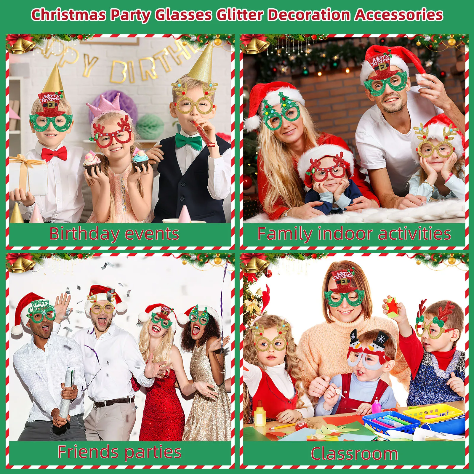 

12 Pcs Christmas Decorations Christams Glasses Costume Eyeglasses Photo Props Holiday Party Chiristmas Frame