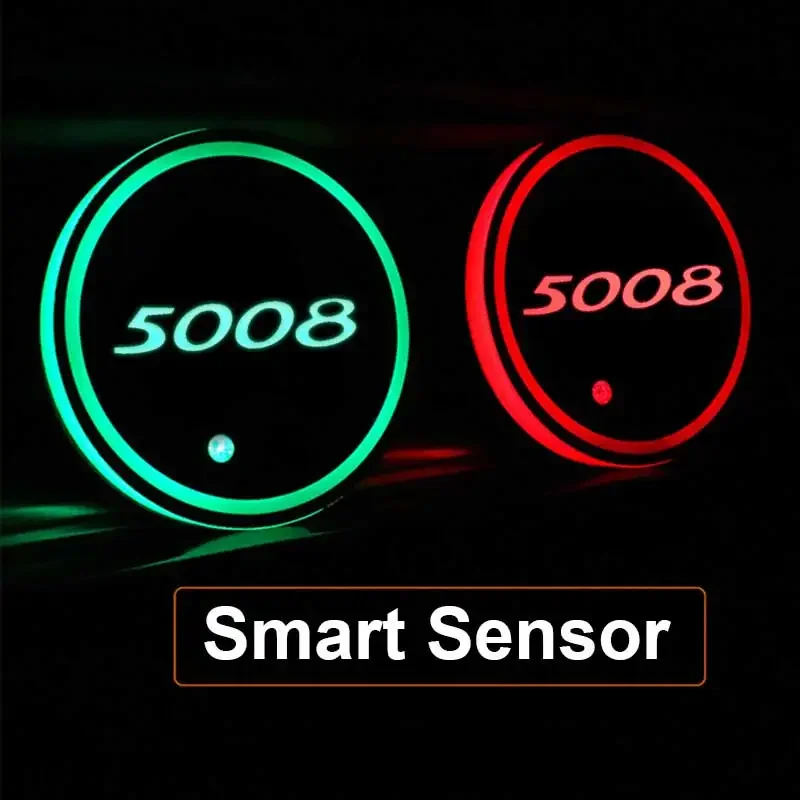 

Светящаяся автомобильная противоскользящая подставка для чашки воды, светодиодная лампа, многоцветный коврик для Peugeot 5008 Logo 07 308 406 408 208 301 3008 2008 208XS