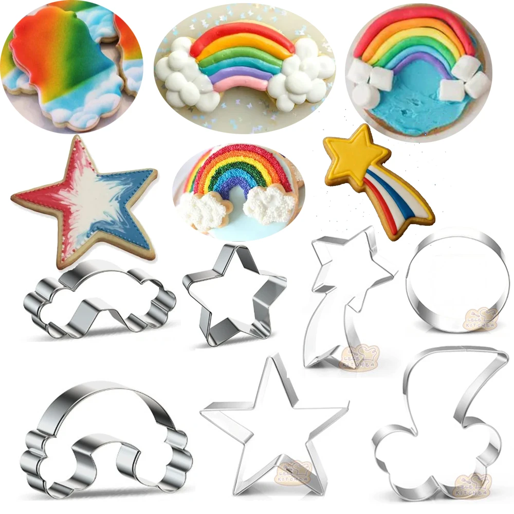 

1pcs patisserie Shooting Star Rainbow Stainless Steel Cookie Cutter Fondant Cake Decor Tool Plaste Mould Muffin Biscuit Mold