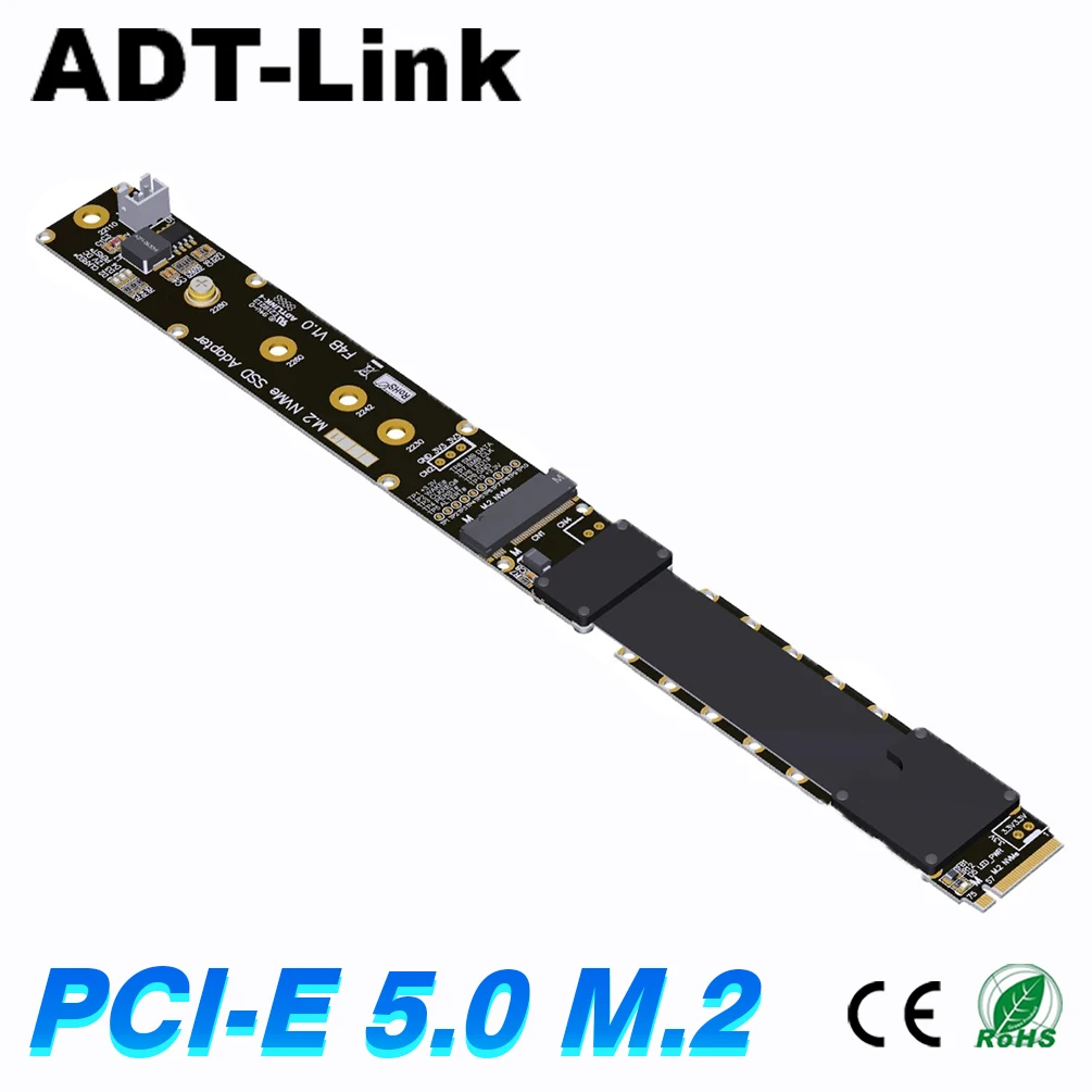 ADT M.2 NVMe SSD Extension Cable M-Key F44AB 5.0 GEN5 Solid State Drive Riser Card NVMe M.2 SSD PCI Express 5.0 X4 Full Speed