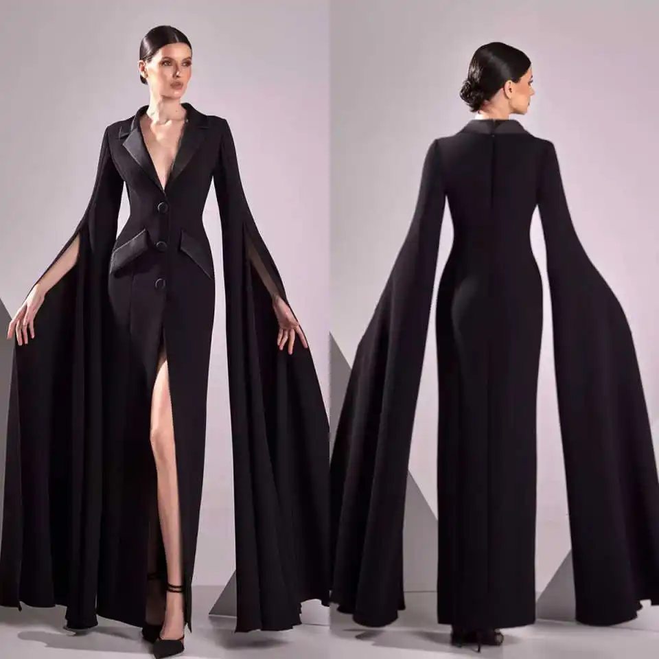 

Customized Women Long Blazer Slim Fit V Neck Jacket Formal Ladies Fashion Show Wear Outfits One Piece