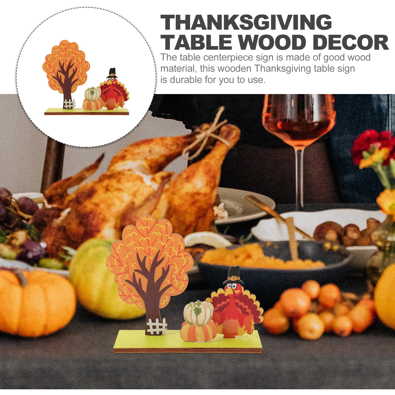 

Turkey Wood Sign Centerpiece Thanksgiving Decor Fall Harvest Festival Table Ornament Pumpkin Display Home Party Supply