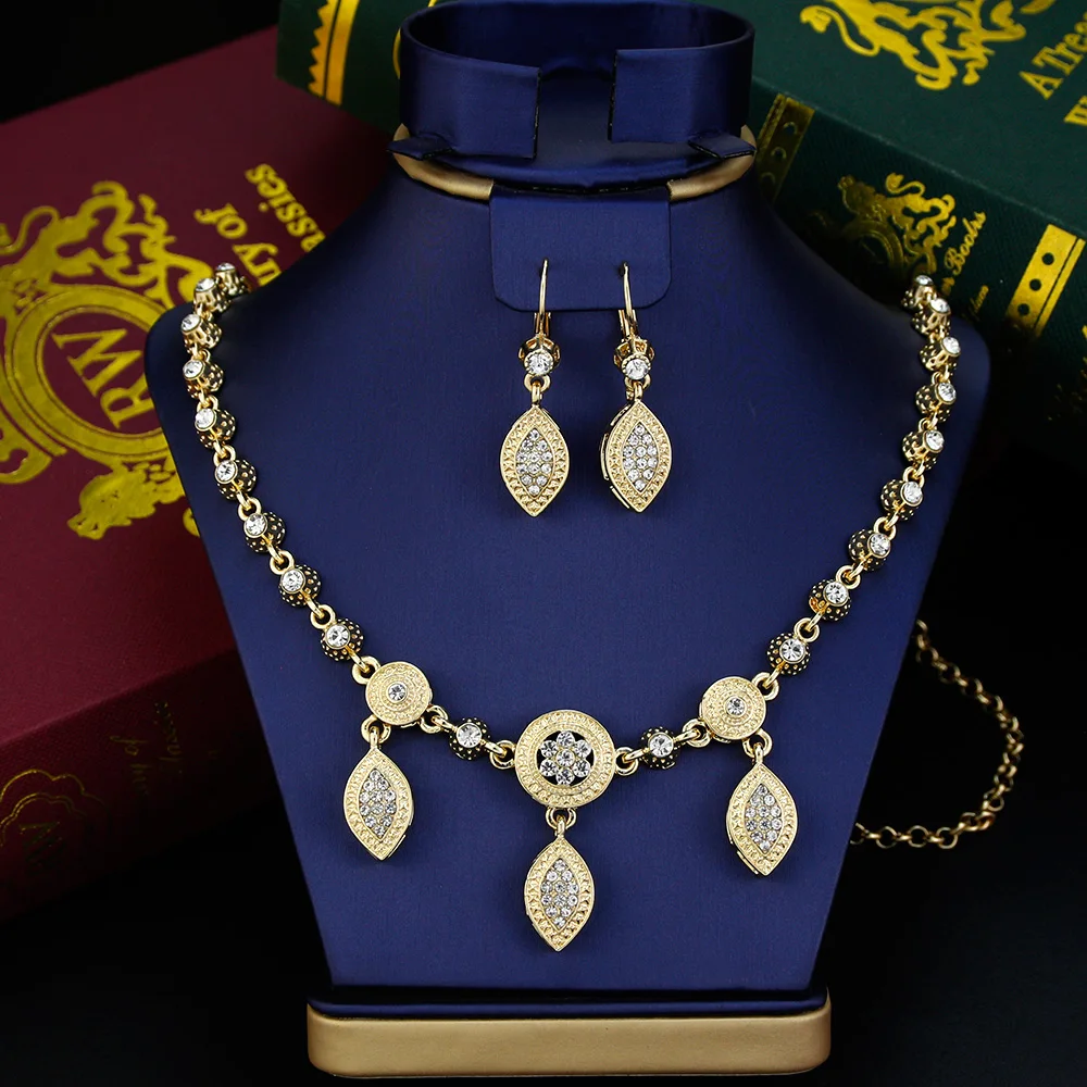 Sunspicems gold farbe algeria braut schmuck setzt kristall ohrring charm halskette für frauen lange haar kette forhead kettens chmuck