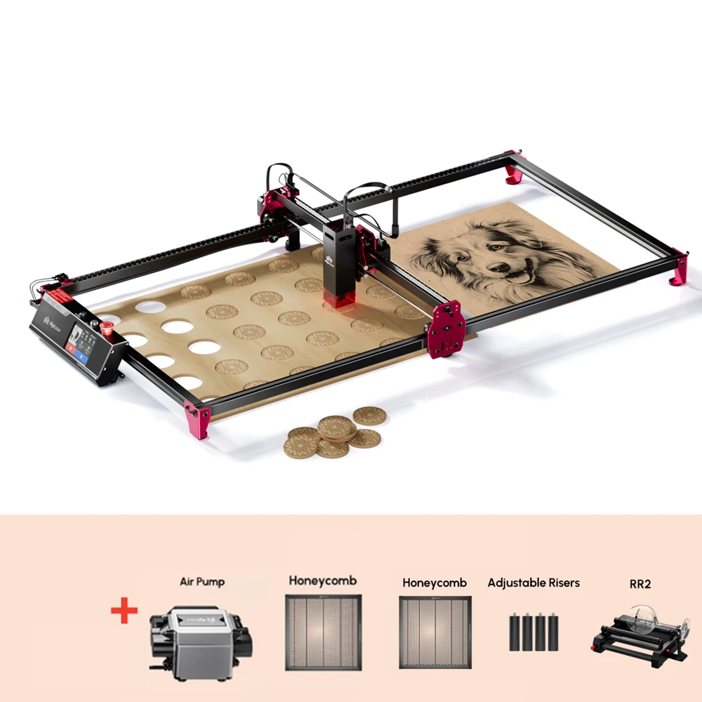 AlgoLaser DIY KIT MK2 10W Lasergraveermachine met luchtassistentie-spuitmond, hoge precisie lasergraveer- en snijmachine voor doe-het-zelf houtlogo's