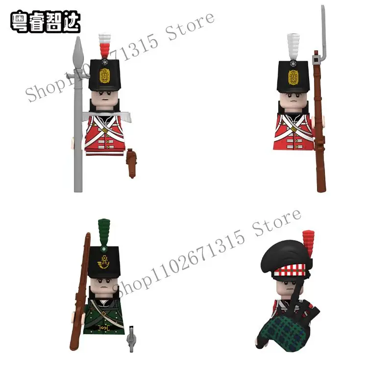 Napoleonic Wars Military Mini Soldiers Building Blocks WW2 Prussia Russia French British Fusilier Rifles Bagpiper Bricks Kid Toy