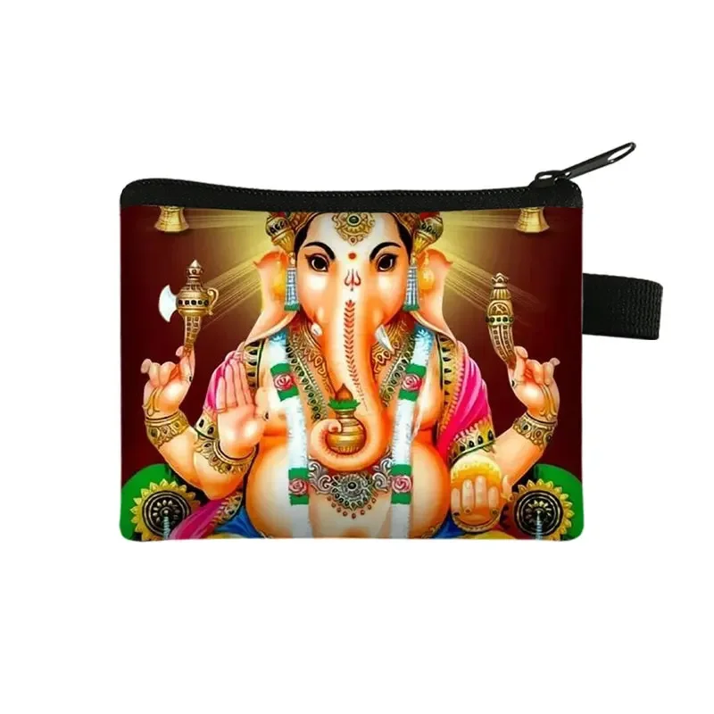 Indian Gods Radha Krishna Print Coin Purse Ganesha Ganapati Money Coin Bag  Elephant God Credit Card Holder Small Wallet Gift