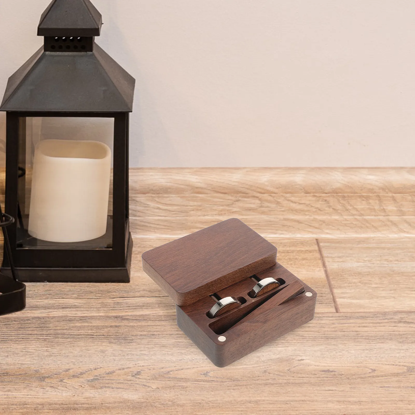

1Set Wood Cufflinks Box Walnut Finish Small Wooden Case Portable Jewelry Organizer Storage Holder Cufflink Display Box