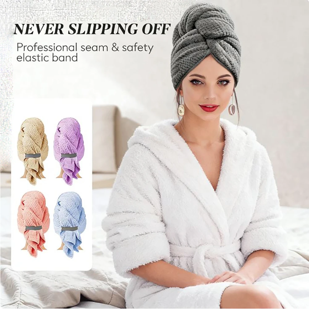 

Очень большое полотенце для волос из микрофибры — быстросохнущий тюрбан с резинкой (ультравпитывающий и мягкий)