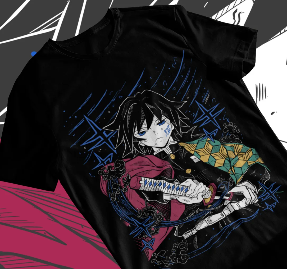 Giyu Tomioka T-Shirt Demon Slayer Kimetsu No Yaiba Anime Black Soft Tee