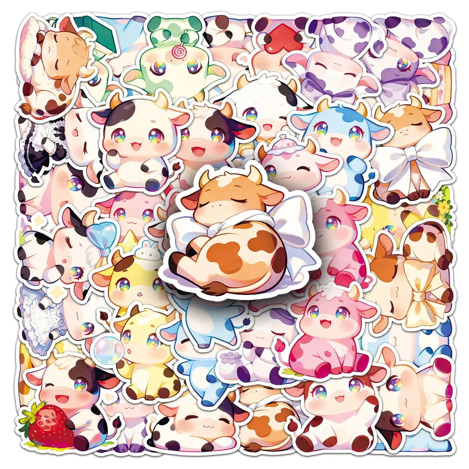 

50PCS Cartoon Cow Animal Stickers Cute Girly Graffiti Decorative Laptop Phone Case Guitar Waterproof Stickers Kids Toy