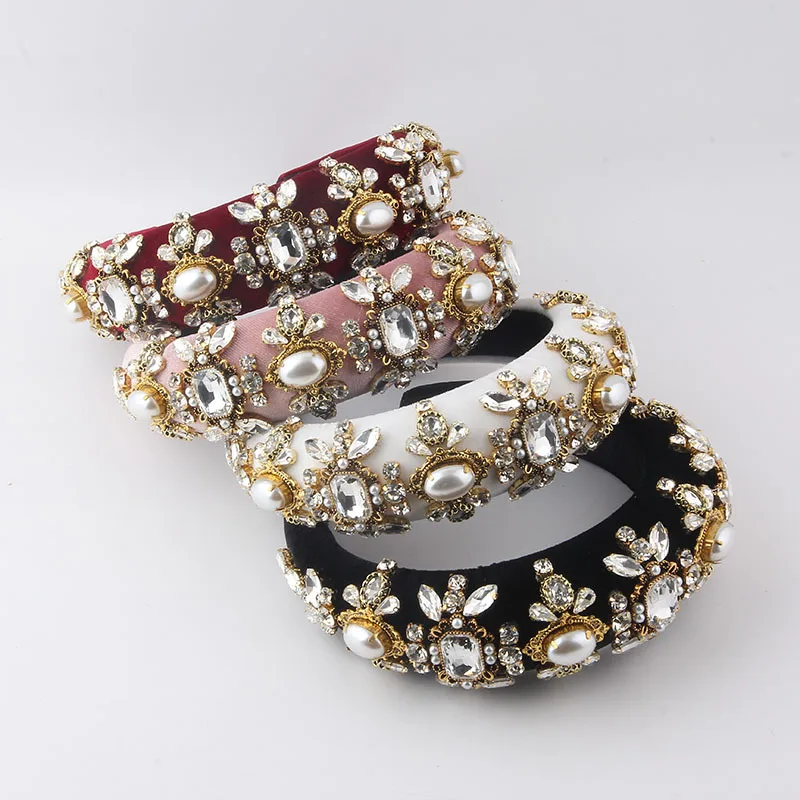 

Европейская и американская барочная повязка на голову с жемчугом и стразами, полностью инкрустированная бриллиантами, для женщин, роскошный головной убор для бала