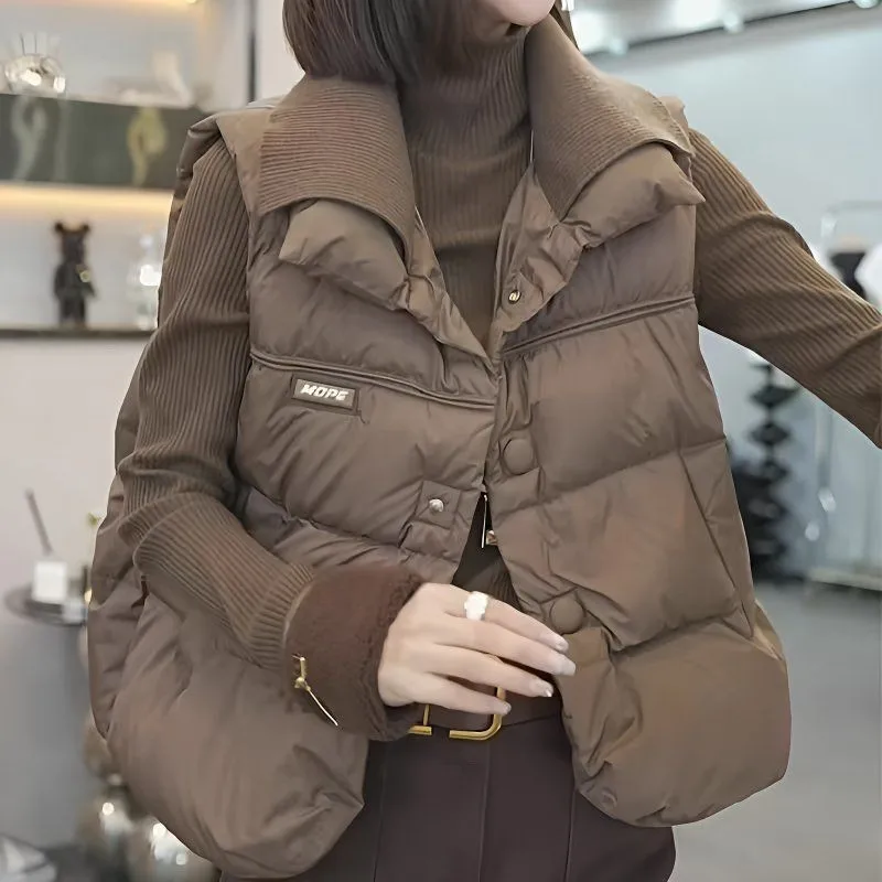 

Women's Plus Size Down Cotton Coat Vest Cardigan Female 2025 Autumn Winter New Waistcoat Jacket Padded Sleeveless Overwear