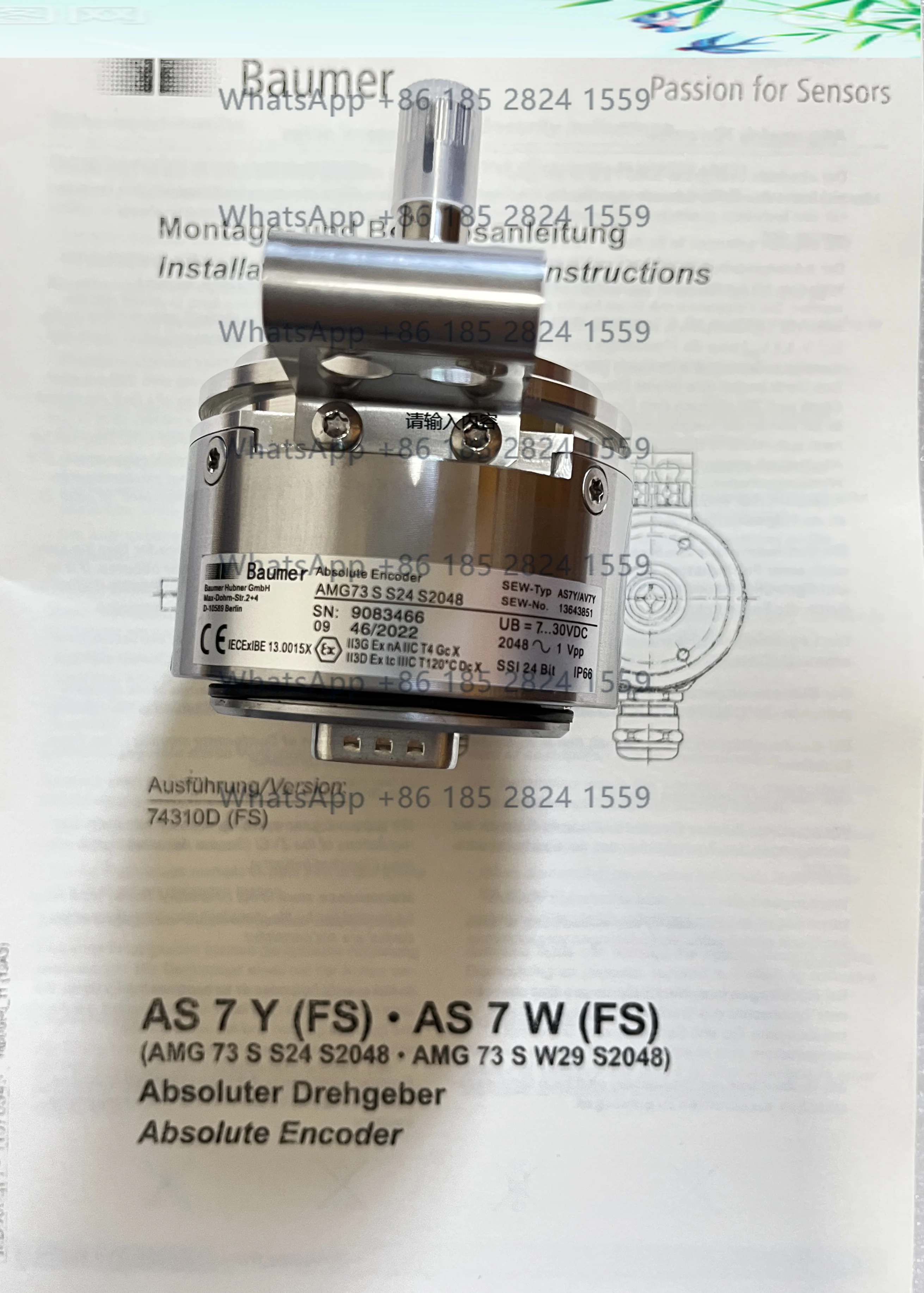 

Оригинальный точечный энкодер Baumer Electric AMG-73-S-S24-S2048 "SEW"