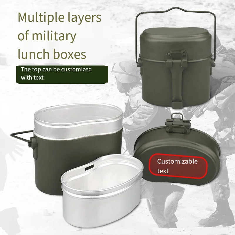 

German military outdoor camping lunch box 1800ml large capacity three piece set with heated aluminum alloy portable lunch box