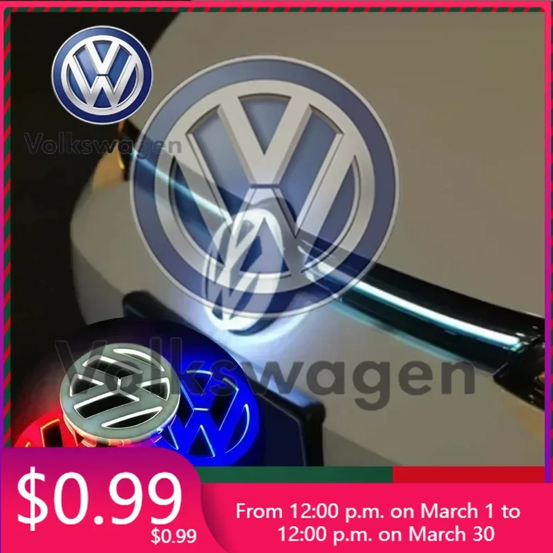 

Наклейка на автомобиль VW Volkswagen, 11 см, светодиодная, для передней и задней части, эмблема, наклейка для VW Polo, Golf, Jetta, Beetle, CC, Tiguan, Touran, P