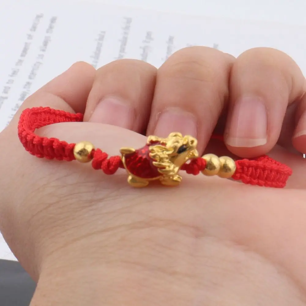 Chinese Style Dragon Turtle Year Bracelet Jade Pendant New Year Lucky Red Rope Jewelry Accessories Zodiac Fortune Bracelet