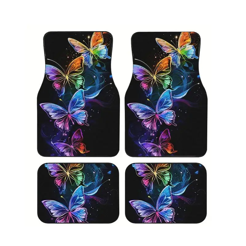 

Rainbow Butterfly Car Floor Mats 4PCS Universal Fit Colorful Wing Print Non Slip Auto Carpet For Sedans SUVs Easy Clean Interior