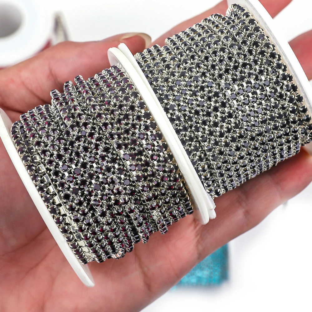 1Yard 10Yards/Roll SS6-SS18 Crystal Rhinestone Chain Sew-On Glue-On rhinestones Trim Cup Chain For clothes DIY chain Accessories