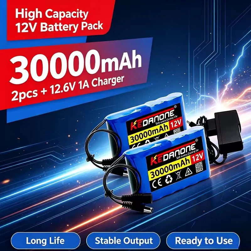 Disponibilità immediata in magazzino UE, spedizione rapida. Nuovo pacco batterie agli ioni di litio 12V 30000mAh 30Ah 3S2P 18650, grande capacità, con BMS integrato, batteria ricaricabile per