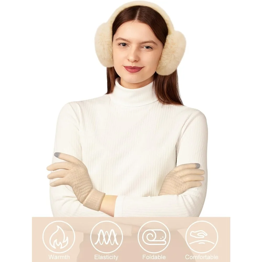 الشتاء الأذن يفشل قفازات للنساء طوي غطاء للأذنين الدافئة فو الفراء رقيق تدفئة يغطي عقال الطقس البارد #2
