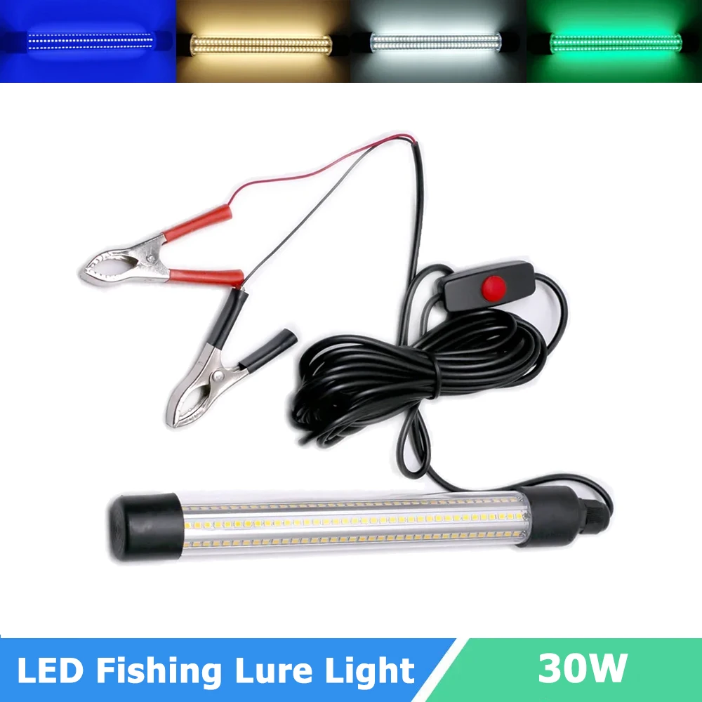 

30W LED Fishing Lure Light AC/DC 12V 24V Waterproof Submersible Fishing Light 216LEDs Lure Lamp Green Blue Warm/Cool White