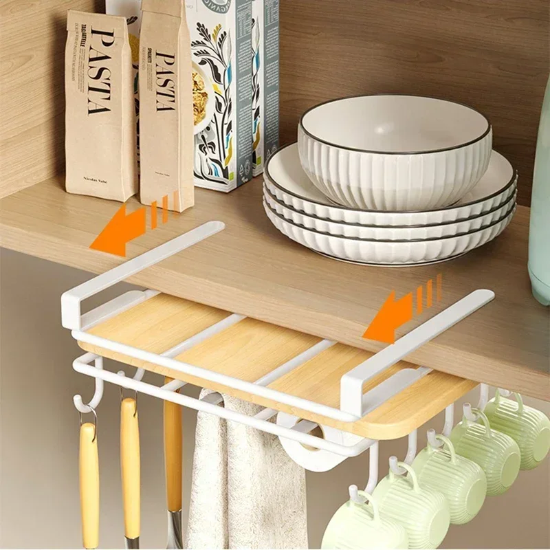 

Kitchen Gadgets Storage Placement Wall Shelf Cabinet Non-punching Shelves Organizers Lower Hanger Home Kitchen Accessories