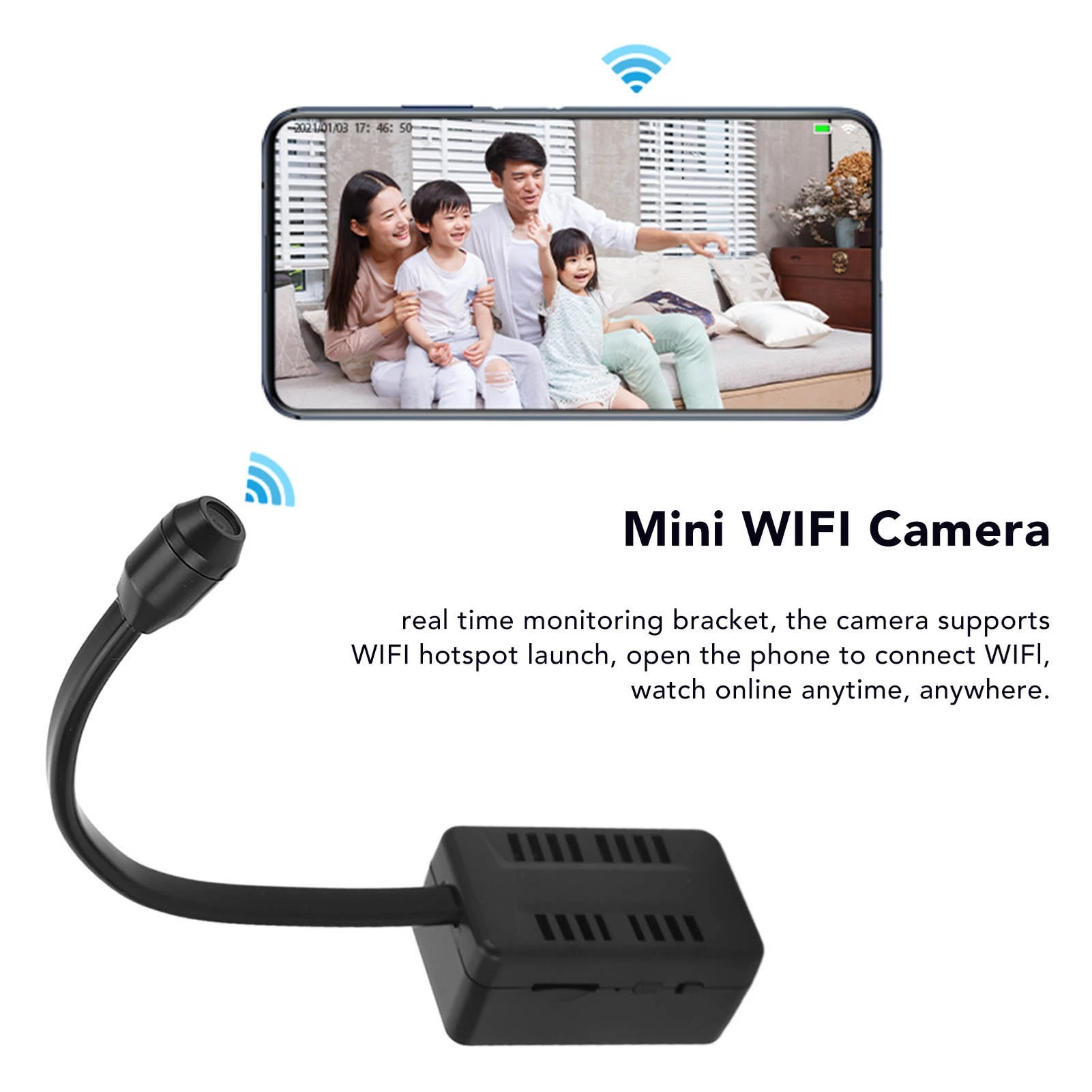 ミニwifiカメラ-hd-1080p-x7-ミニwifiカメラ-監視カメラ-小型調整可能スネークレンズ付き-写真撮影・動画撮影用