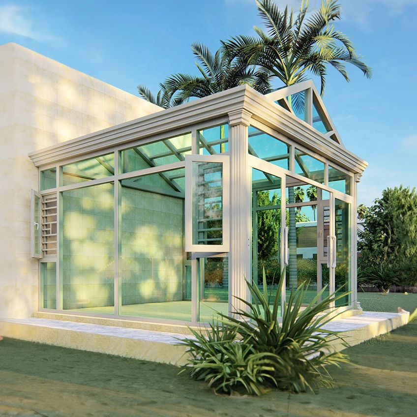 Aluminum Flat Roof Sunroom Kit with Tempered Glass Frame for Natural Light Conservation Glass House Conservatory for Patio Balco