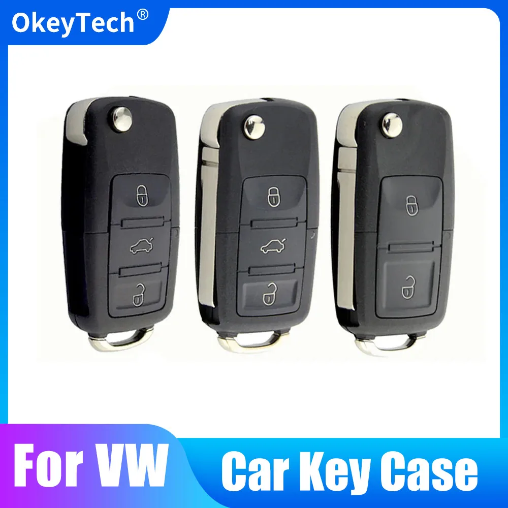 OkeyTech 2/3 Button Car Remote Flip Folding Key Shell Case Fob For V W Volkswagen Passat Polo Golf Touran Octavia With Blade