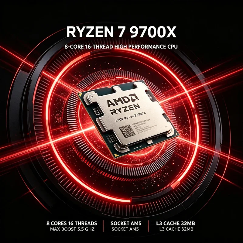 AMD Ryzen 7 9700X Processor 8-Core 16-Thread 3.8GHz Base 5.5GHz Max Boost AM5 Socket 32MB L3 Cache 4nm Zen 5 Desktop CPU