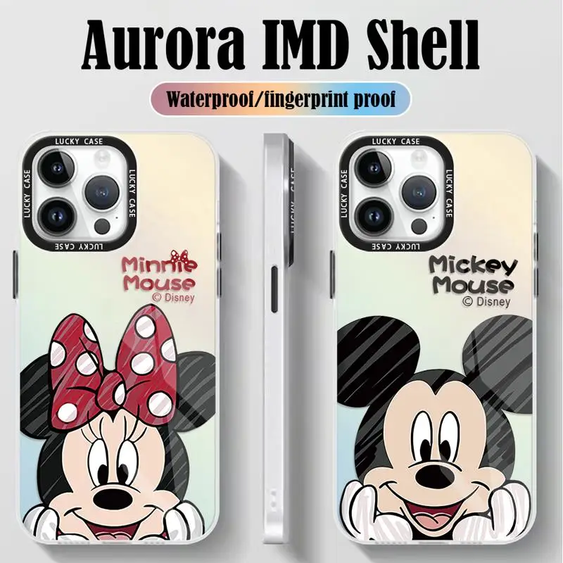 Iridescent Laser Clear Cover for iPhone 15 14 13 12 11 pro Max XS XR X 7 8 Disney Mickey Minnie Smile Gradient Color Matte Case