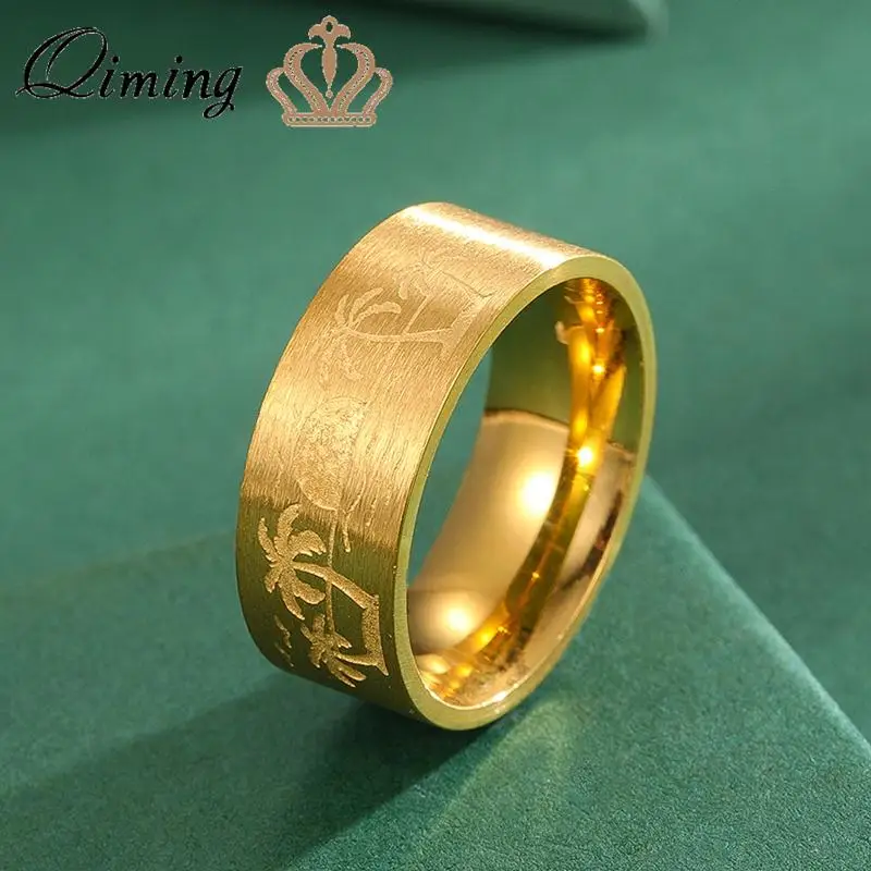 QIMING Trendy Nature Palm Tree Band Ring Women Men Hawaii Bohemia Jewelry Sunset Landscape Simple Rings Gift