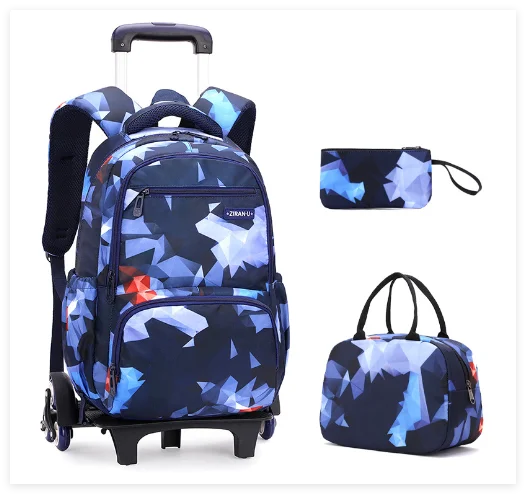 kids school wheeled backpack set for boys Children School Trolley Bags lunch bag School Rolling Backpack bag set for teenagers