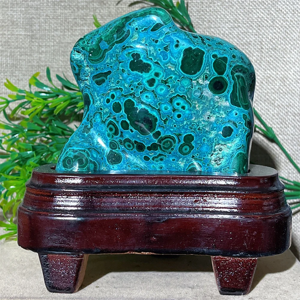 

Natural Crystal Green Chrysocolla Specimen Raw Stone Quartz Reiki Minerals Healing Gemstones Stripe Home Decoration+Stand400g