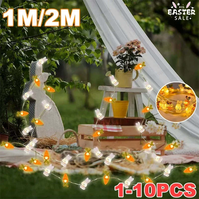 1/2M Easter String Lights Carrot Bunny Shape LED String Lights Easter Party Birthday Decoration Home Decoration Holiday Lighting
