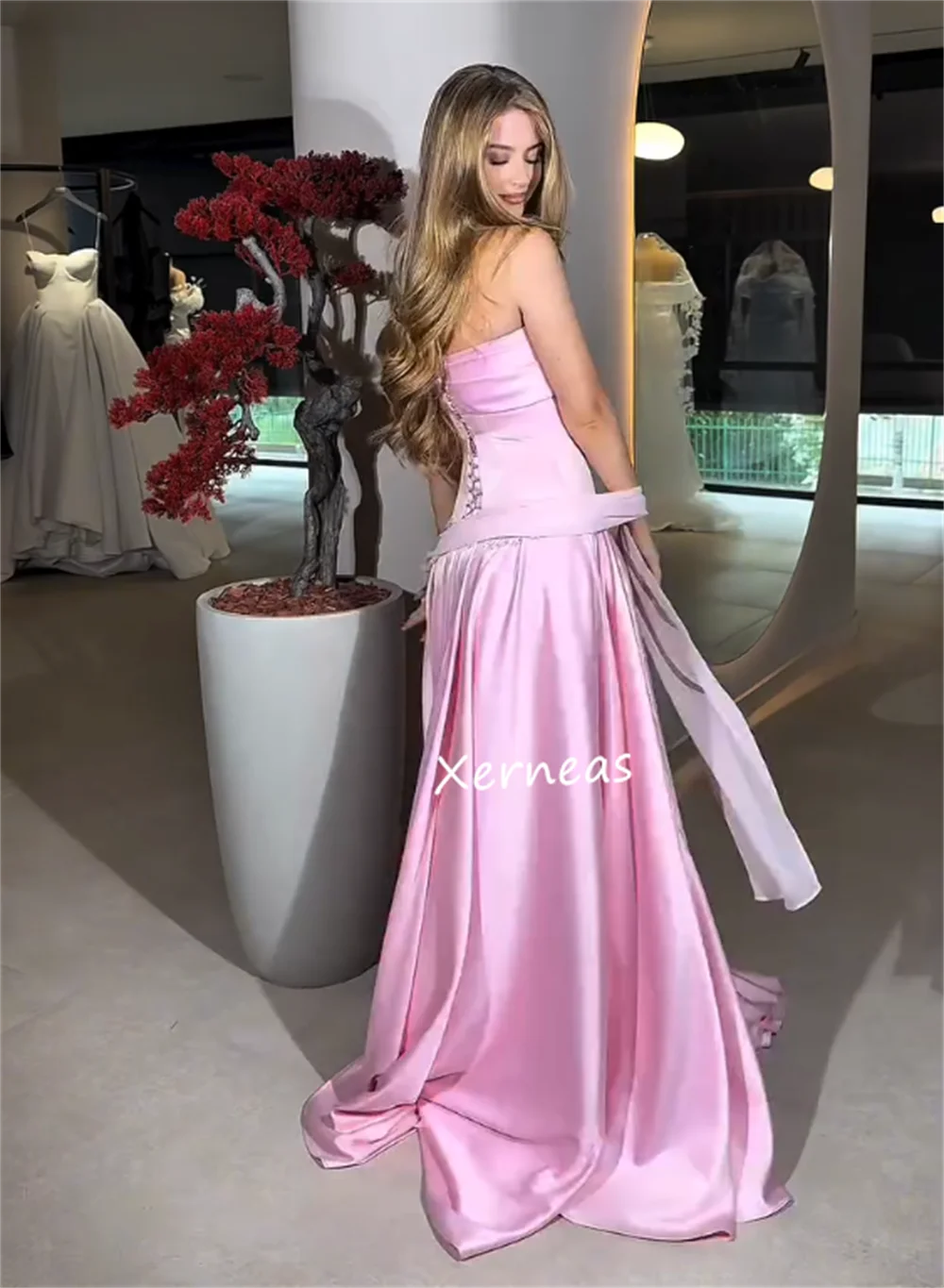 Customized Charmeuse Lace-up Sparkle Strapless A-line Floor-length Bespoke Occasion Prom Party Dresses Elegant