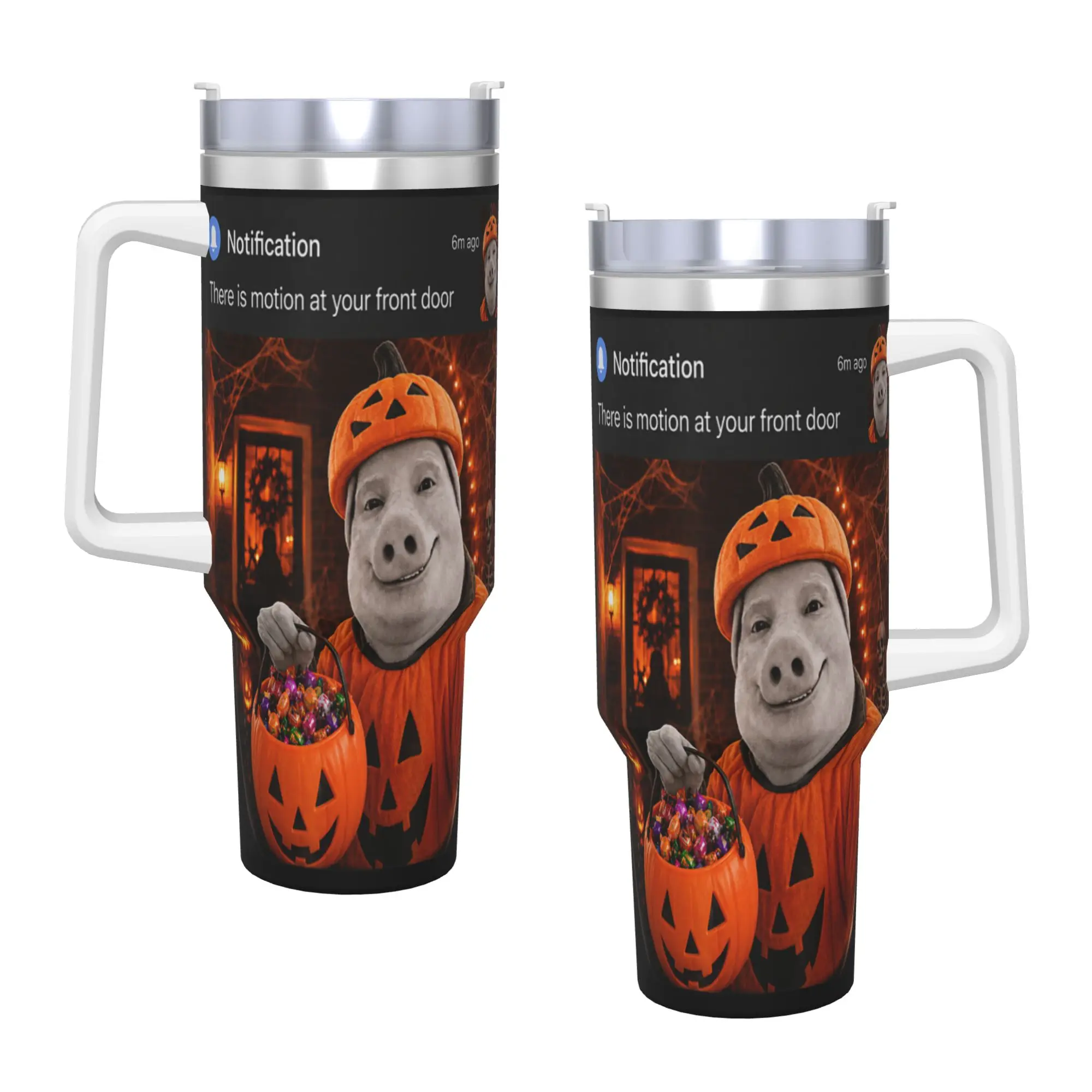 John Pork Pumpkin Costume Front Door Motion Halloween Meme Stainless Steel Tumbler Travelist Car Mugs Large Thermal Cups