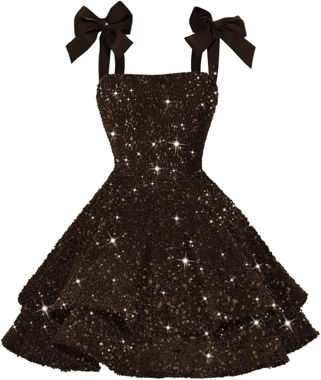 Sparkly Sequin Bows Homecoming Dresses 2026 Short Tiered Satin Spaghetti Straps Sweet 16 Prom Cocktail Dress Evening Dresses