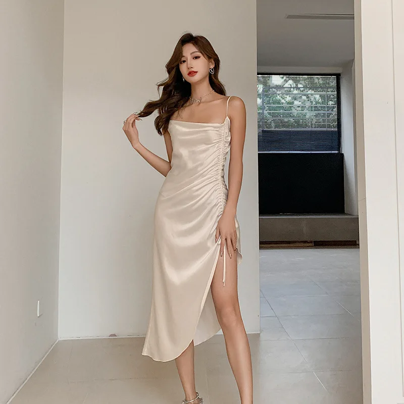 

Сексуальная ночная рубашка с открытой спиной, домашнее платье, женская одежда для сна, Летняя шелковая атласная ночная рубашка, одежда для отдыха