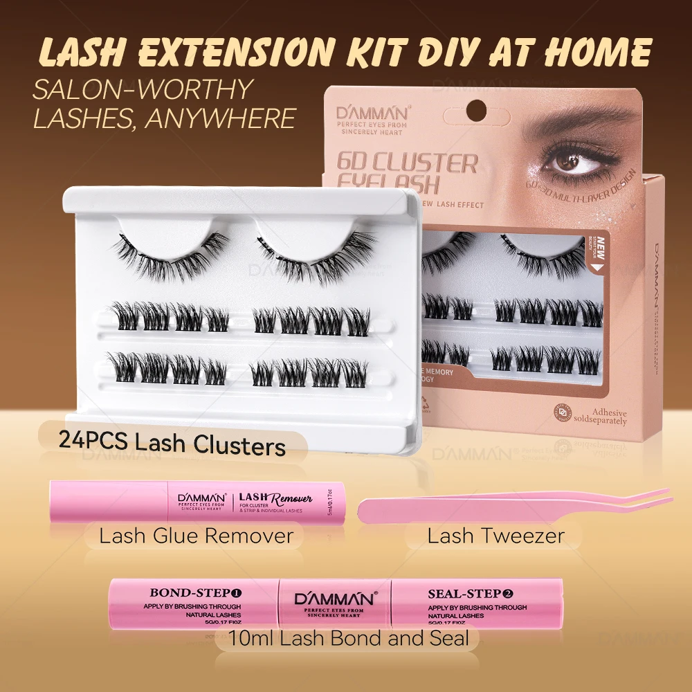 

DAMMAN Lashes Set for Beginners Eyelash Extensions Kit with Lash Bond and Seal Lash Glue Remover&Tweezers Cluster Lashes Kit