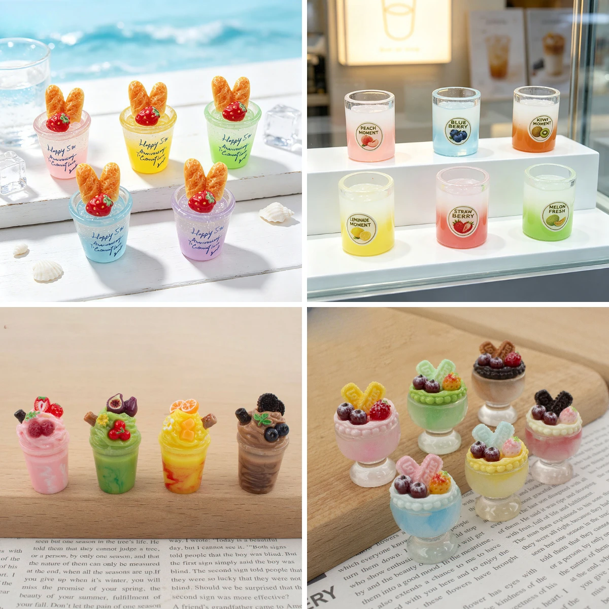 100pcs Kawaii Simulation Juice Drink Cup Resin Cabochon DIY for Hairpin Keychain Earrings Scrapbook Dollhouse Accessories