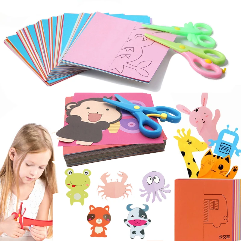 Kingergarden-juguetes plegables de corte de papel coloridos para niños, manualidades de arte educativo con herramientas de tijera, regalos, 48 piezas