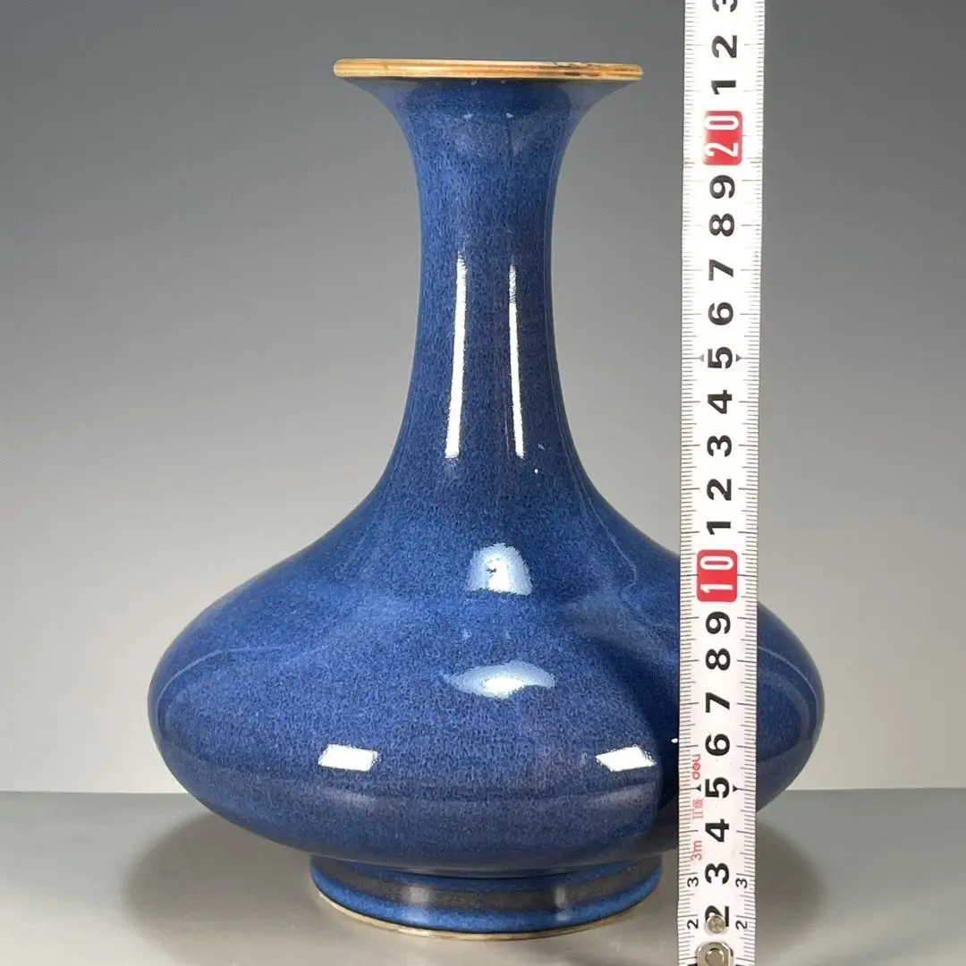 Monochrome Blue Glaze Flat-Belly Porcelain Vase