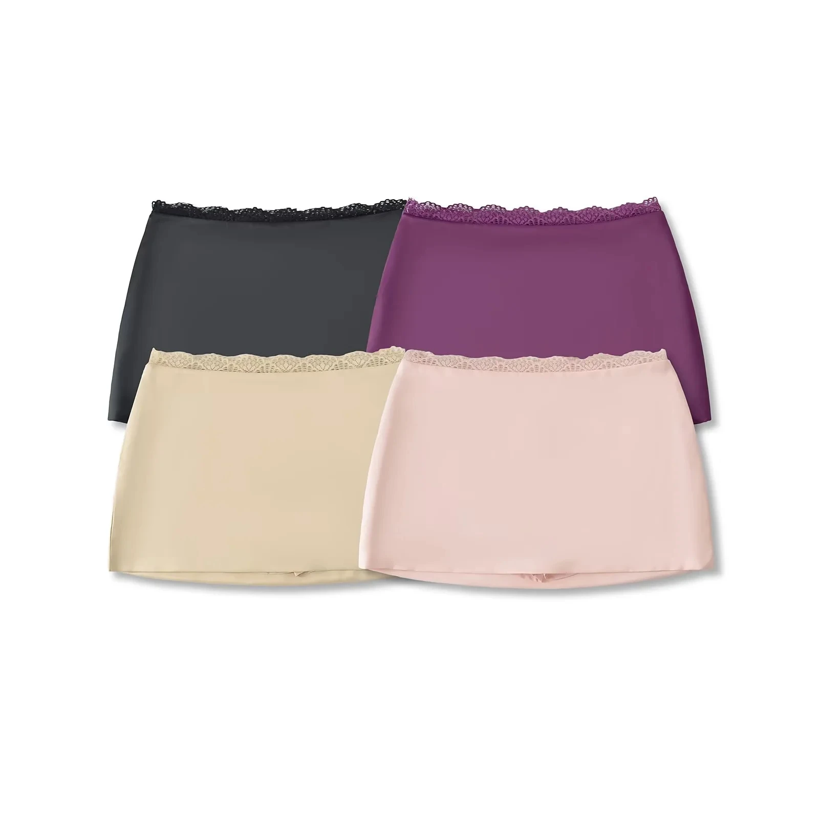 

Low Waist Lace Patchwork Slim Fit A-Line Skirt Pure Color Versatile ort Skirt Satin Fabric Anti-Light Daily Wear