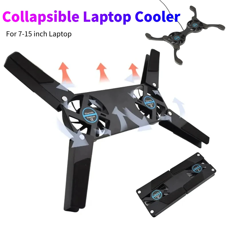 Foldable Cooling Pad Laptop Cooler with Double Fans Laptop Stand USB Powered for 7-15 inch Notebook PC LCD Display Cooler Holder