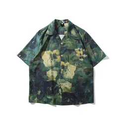 Flower Oil Painting Mens Shirt 2024 Summer Light Weight Material Shirts Man Male Top